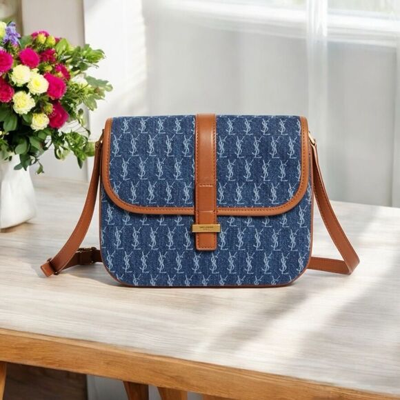 NWT YSL Monogram Denim Crossbody/Shoulder Bag - Picture 1 of 10